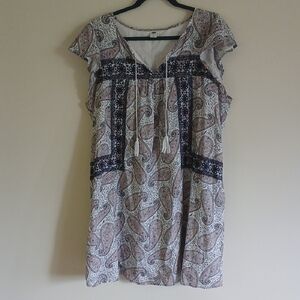 Old Navy Sz Large Paisley Print Dress Tassels 100% Cotton
